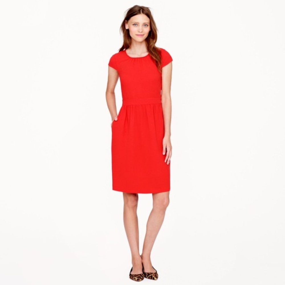Red Cap Sleeve Crepe A-line Dress